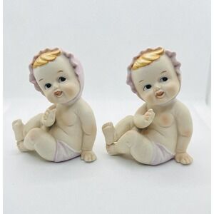 Lot 2 Vintage‎ Norleans Porcelain Bisque Piano Baby Figurines Girl Boy Twins